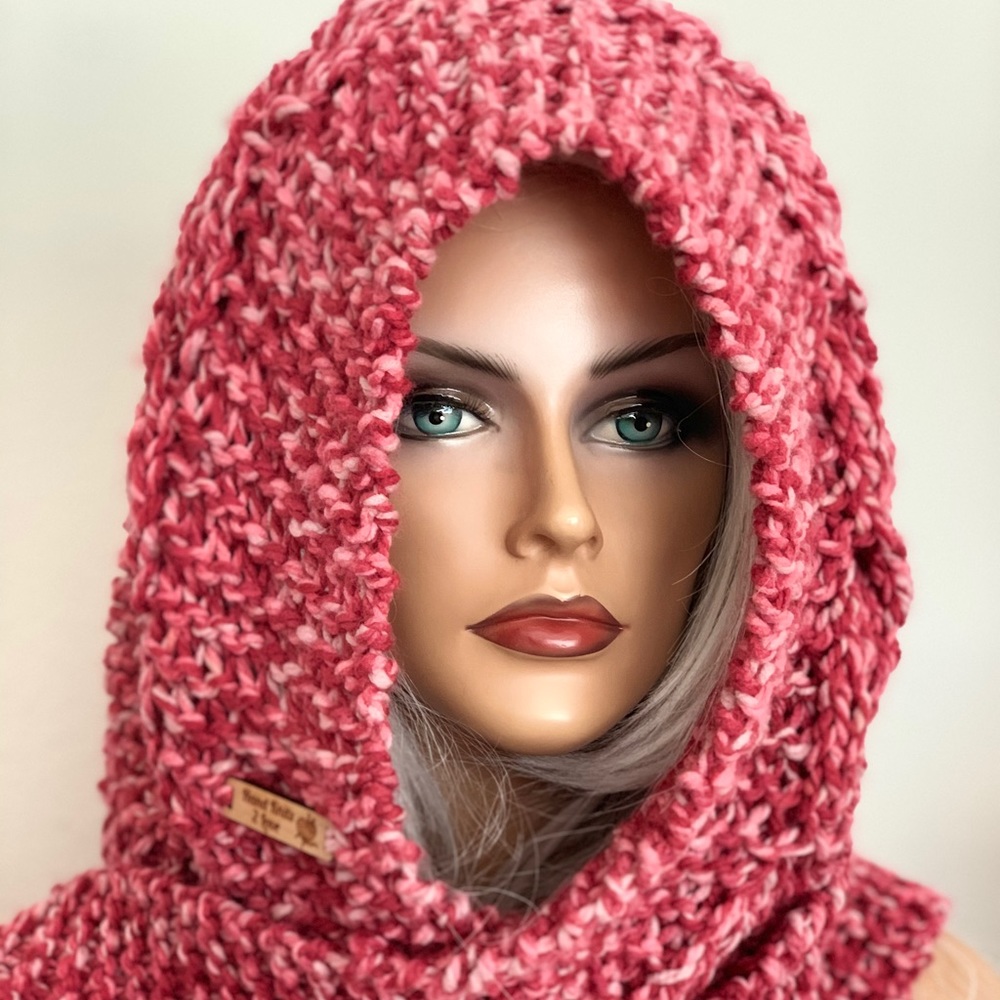 Hand Knits 2 Love Hoodie Scarf Hat Faux Fur Pom